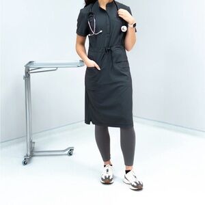 C. Saucy Scrub Dress, Pewter Size Large (fits a medium)